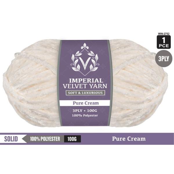 Imperial Velvet Pure Cream 100% Polyester 3Ply Yarn - 100g