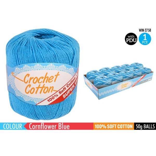 Cornflower Blue 100% Soft Cotton Crochet - 50g