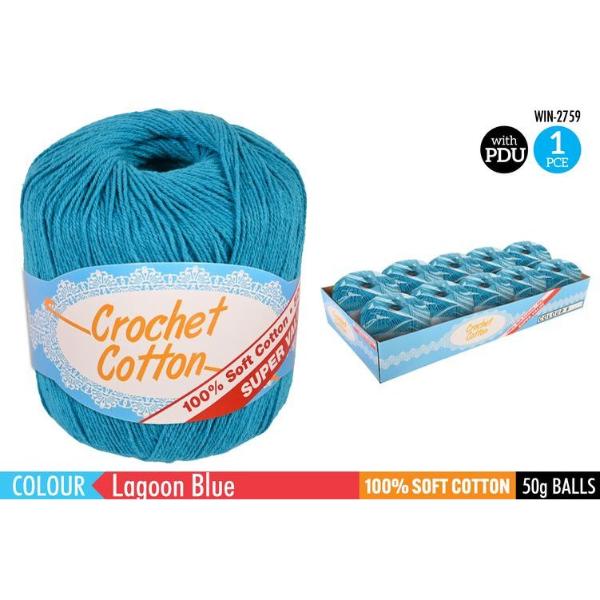 Lagoon Blue 100% Soft Cotton Crochet - 50g