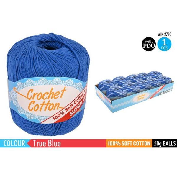 True Blue 100% Soft Cotton Crochet - 50g
