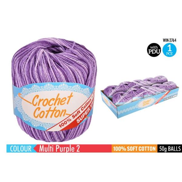 Multi Purple 2 100% Soft Cotton Crochet - 50g