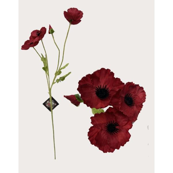 Red 4 Head Poppy With Black Heart - 60cm