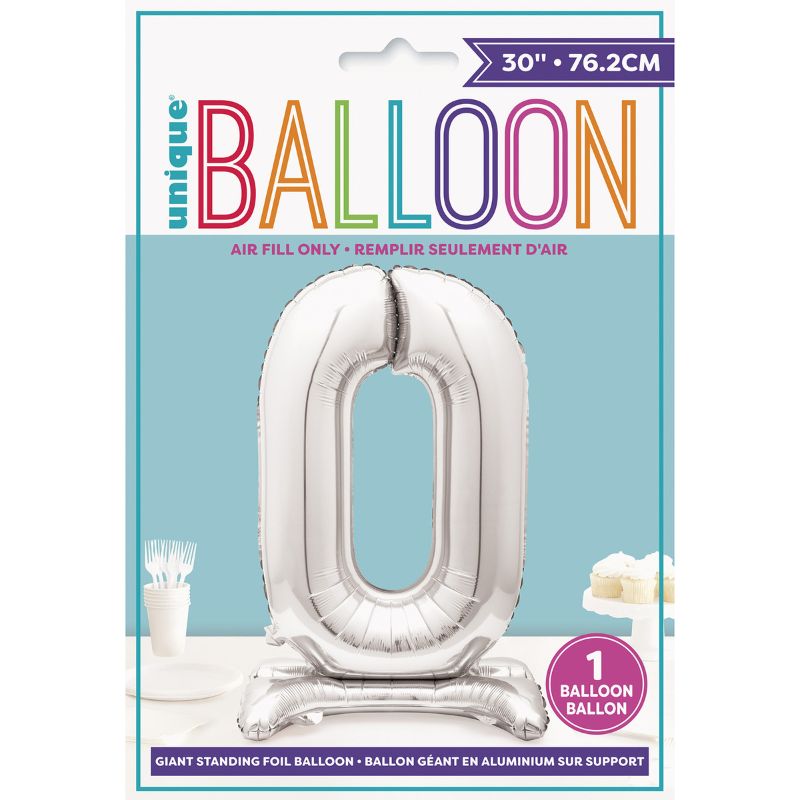 Giant Standing Silver Numberal 0 Foil Balloon - 76.2cm