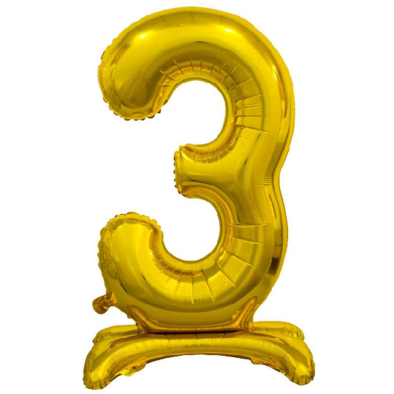 Gold "3" Giant Standing Air Filled Numeral Foil Balloon - 76.2cm