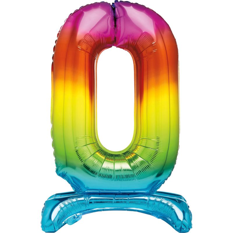Rainbow "0" Giant Standing Air Filled Numeral Foil Balloon - 76.2cm