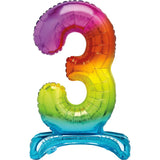 Load image into Gallery viewer, Rainbow &quot;3&quot; Giant Standing Air Filled Numeral Foil Balloon - 76.2cm
