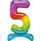 Load image into Gallery viewer, Rainbow "5" Giant Standing Air Filled Numeral Foil Balloon - 76.2cm