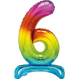 Load image into Gallery viewer, Rainbow "6" Giant Standing Air Filled Numeral Foil Balloon - 76.2cm