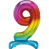 Load image into Gallery viewer, Rainbow "9" Giant Standing Air Filled Numeral Foil Balloon - 76.2cm