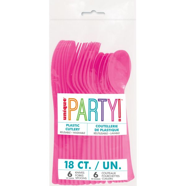 18 Pack Hot Pink Assorted Reusable Cutlery