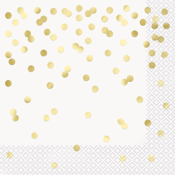 16 Pack Gold Confetti Foil Stamped 2 Ply Luncheon Napkins - 33cm x 33cm