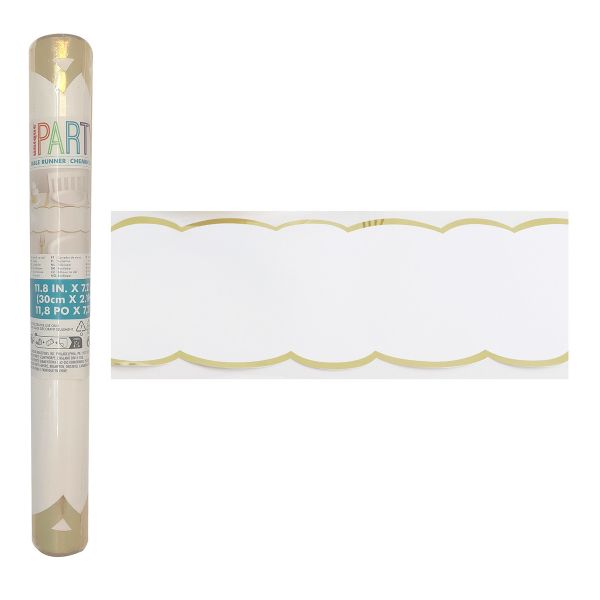 Scalloped Gold Foil Stamped Paper Tablerunner - 2.19m x 30cm