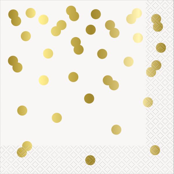 16 Pack Gold Confetti Dots Foil Stamped 2 Ply Luncheon Napkins - 33cm x 33cm
