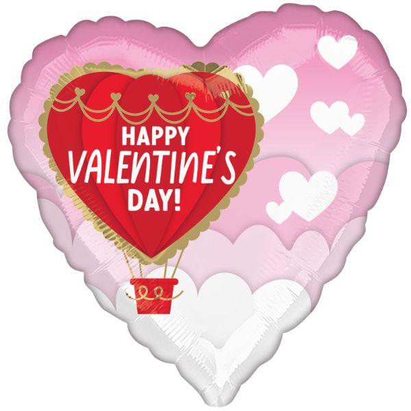 Happy Valentines Day Hot Air Balloon Foil Balloon - 45cm