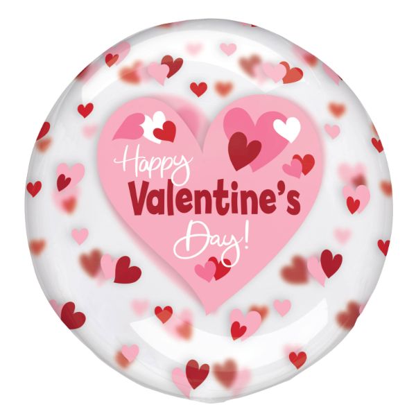 Printed Clearz Happy Valentines Day Playful Hearts Stretchy Balloon - Inflates to 45 - 50cm