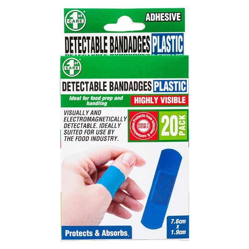 20 Pack Blue Plastic Detectable Bandages - 76mm x 19mm