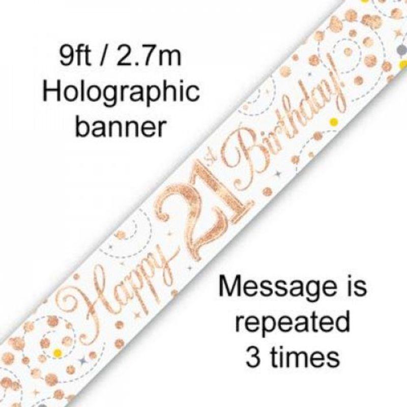 Sparkling Fizz Rose Gold 21st Birthday Banner - 2.7m - The Base Warehouse