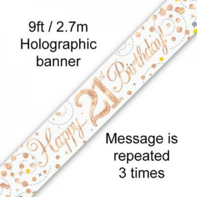 Sparkling Fizz Rose Gold 21st Birthday Banner - 2.7m - The Base Warehouse