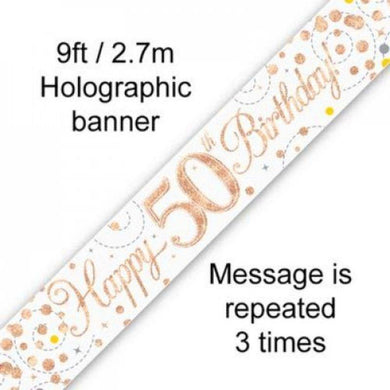 Sparkling Fizz Rose Gold 50th Birthday Banner - 2.7m - The Base Warehouse