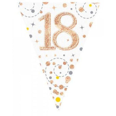 Sparkling Fizz Rose Gold 18th Birthday Flag Bunting - 3.9m - The Base Warehouse