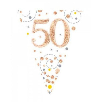 Sparkling Fizz Rose Gold 50th Birthday Flag Bunting - 3.9m - The Base Warehouse