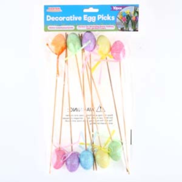 10 Pack Polystyrene Egg On Pick With Glitter - 26cm