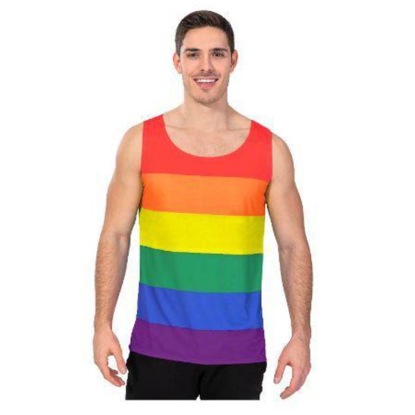 Mens Rainbow Stipe Tank Top