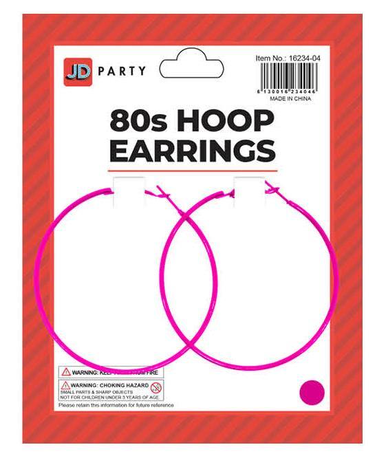 Hot Pink 80s Hoop Earrings - The Base Warehouse