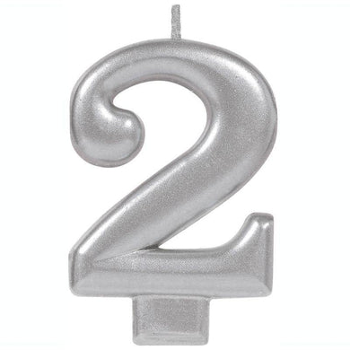 Metallic Silver Number 2 Candle - 8cm - The Base Warehouse