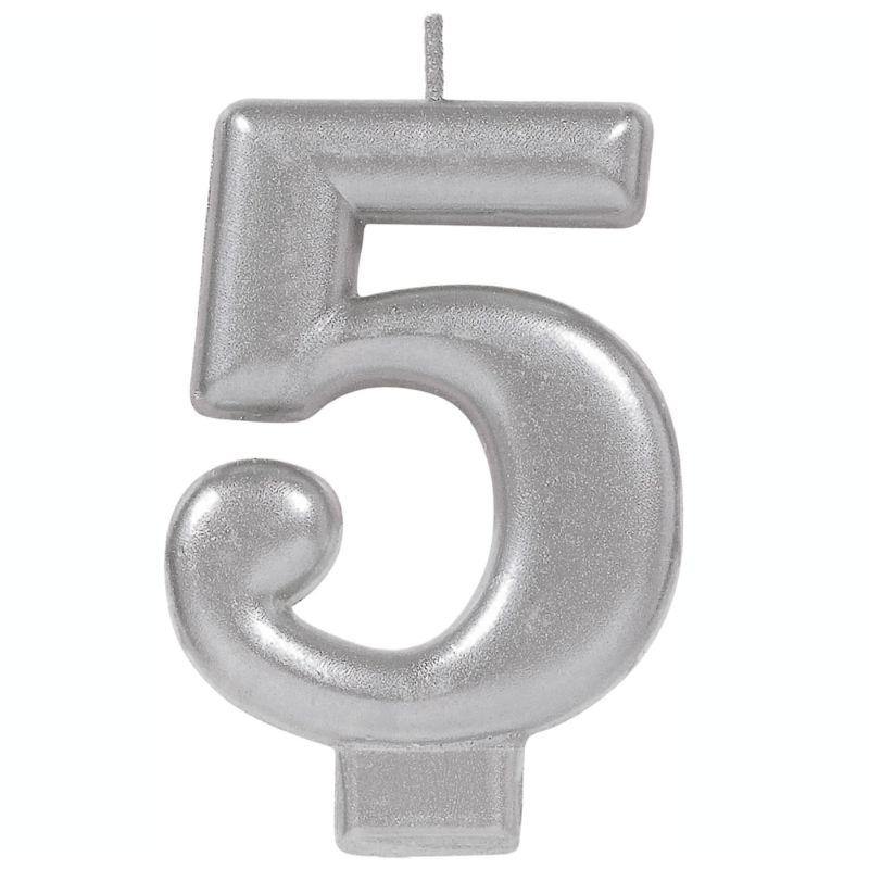 Metallic Silver Number 5 Candle - 8cm - The Base Warehouse