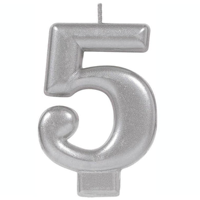 Metallic Silver Number 5 Candle - 8cm - The Base Warehouse