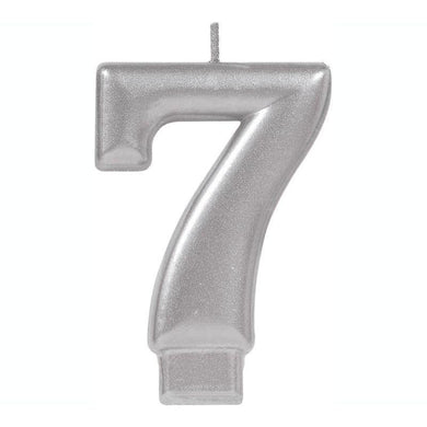 Metallic Silver Number 7 Candle - 8cm - The Base Warehouse