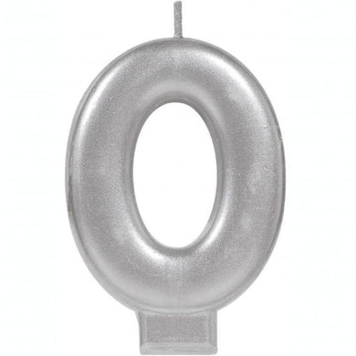 Metallic Silver Number 0 Candle - 8cm - The Base Warehouse
