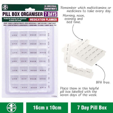 7 Day Pill Box - 16cm x 10cm - The Base Warehouse