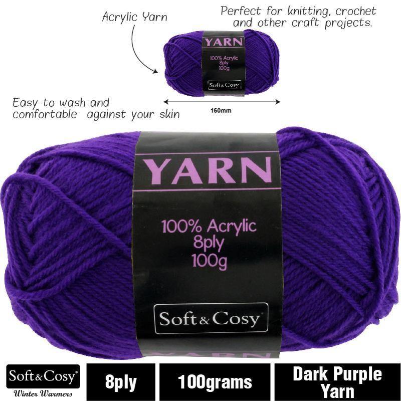 Dark Purple Acrylic Yarn - 100g