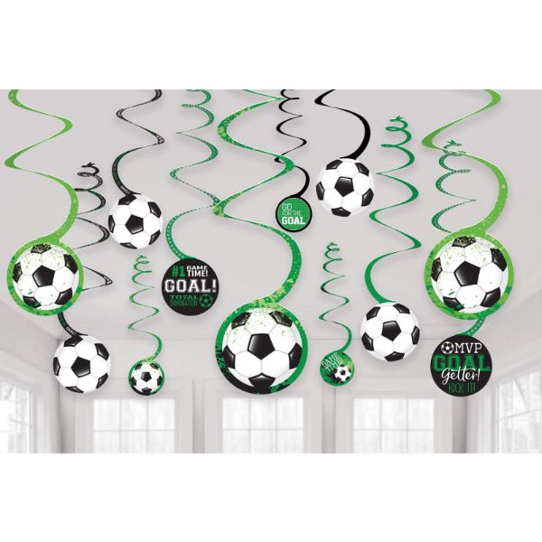 12 Pack Goal Getter Soccer Spiral Hanging Decorations - 12cm