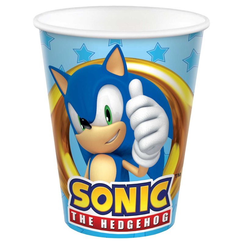8 Pack Sonic The Hedgehog Paper Cups - 266ml