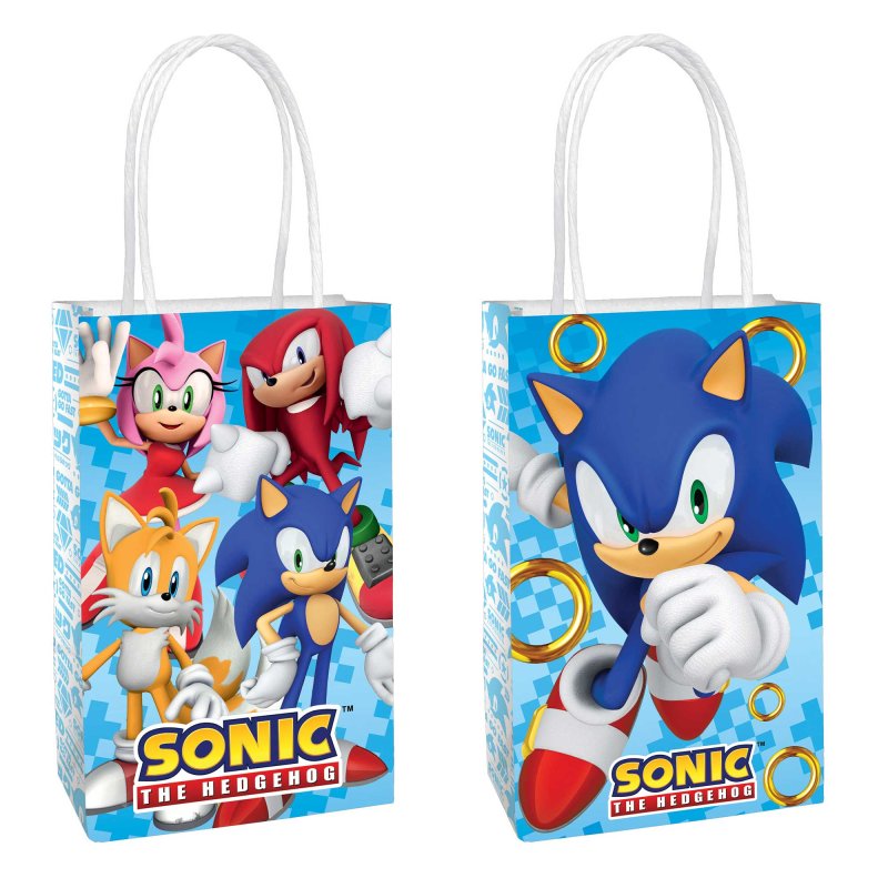 8 Pack Sonic The Hedgehog Paper Kraft Bags - 21cm x 13cm x 8cm