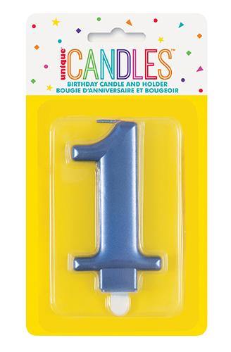 Metallic Blue Birthday Candle - #1 - The Base Warehouse