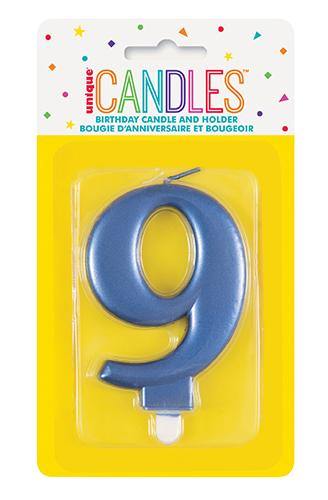 Metallic Blue Birthday Candle - #9 - The Base Warehouse