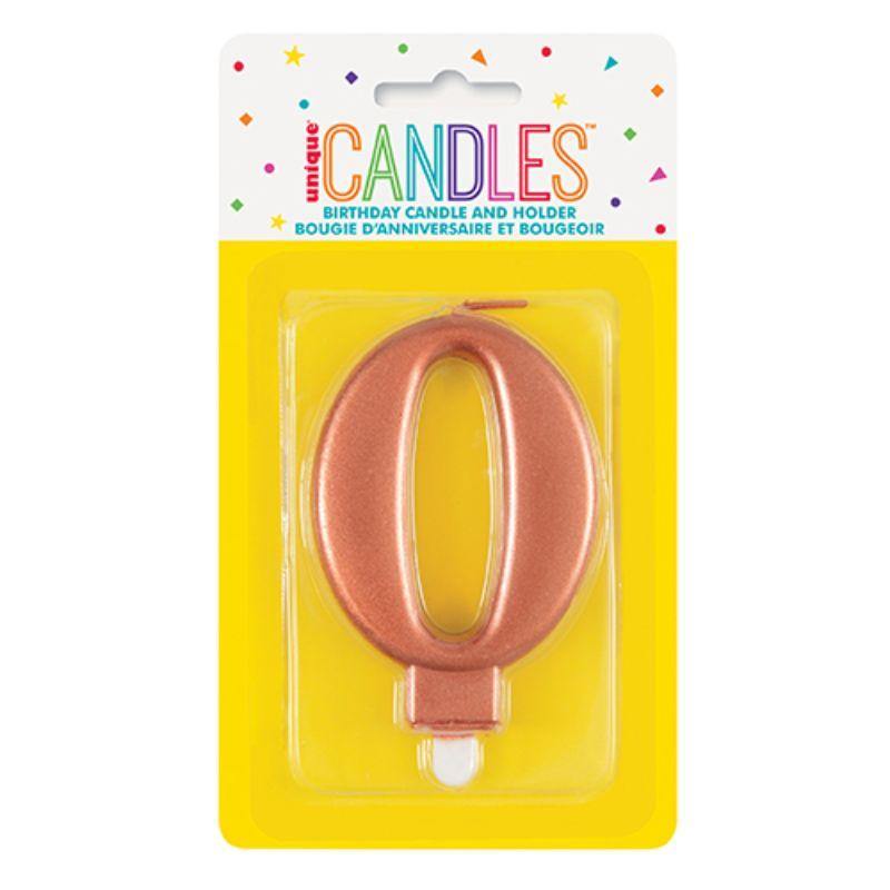 Metallic Rose Gold Birthday Candle - #0 - The Base Warehouse