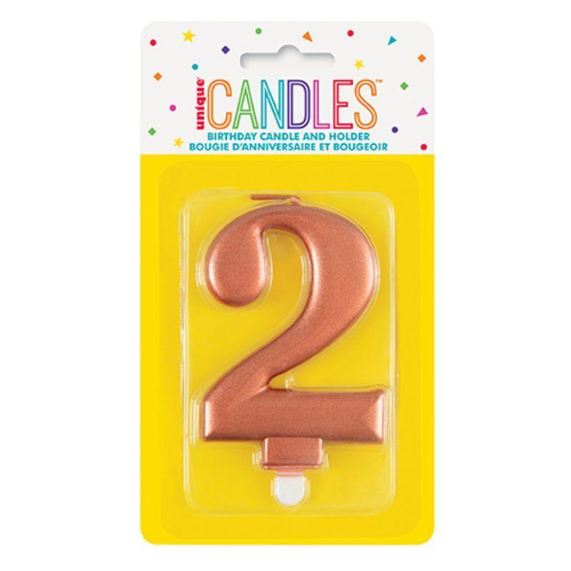 Metallic Rose Gold Numeral 2 Candle - The Base Warehouse