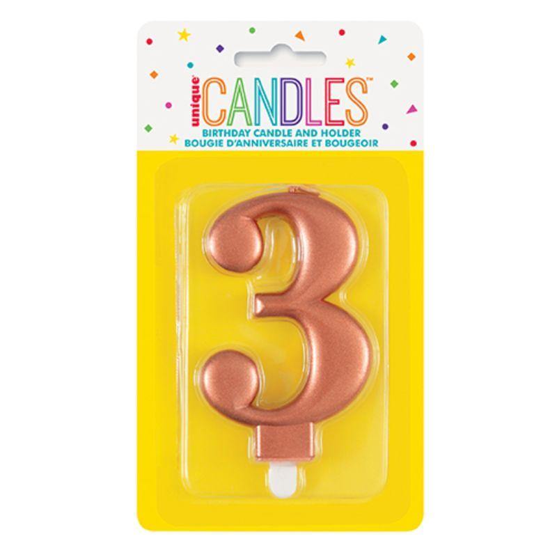Metallic Rose Gold Candle - Number 3 - The Base Warehouse