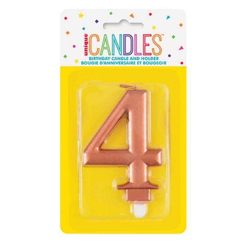 Metallic Rose Gold Numeral 4 Candle - The Base Warehouse