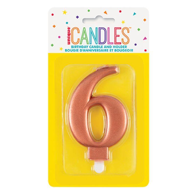 Metallic Rose Gold Candle - Number 6 - The Base Warehouse