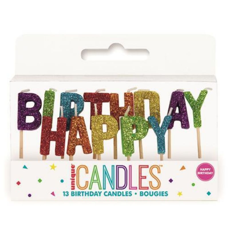 Rainbow Glitz Happy Birthday Pick Candles