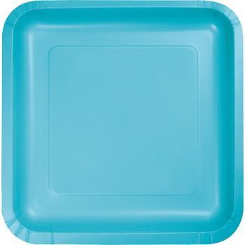 18 Pack Bermuda Blue Square Dinner Plates Paper - 23cm - The Base Warehouse