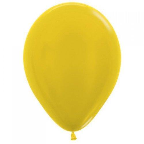 25 Pack Metallic Yellow Latex Balloons - 30cm