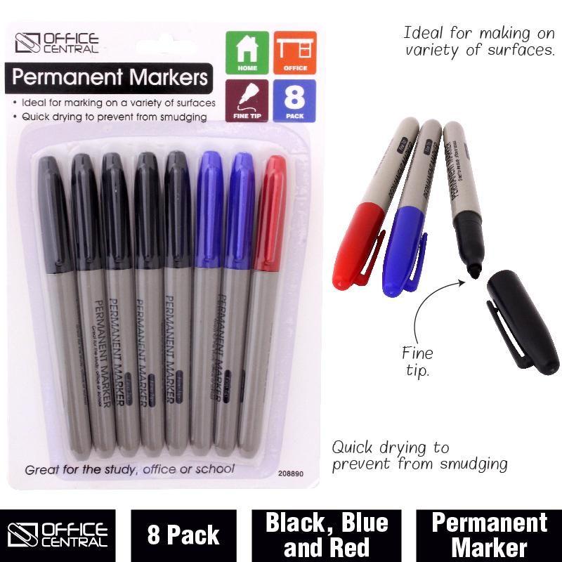 8 Pack Black, Blue & Red Permanent Markers