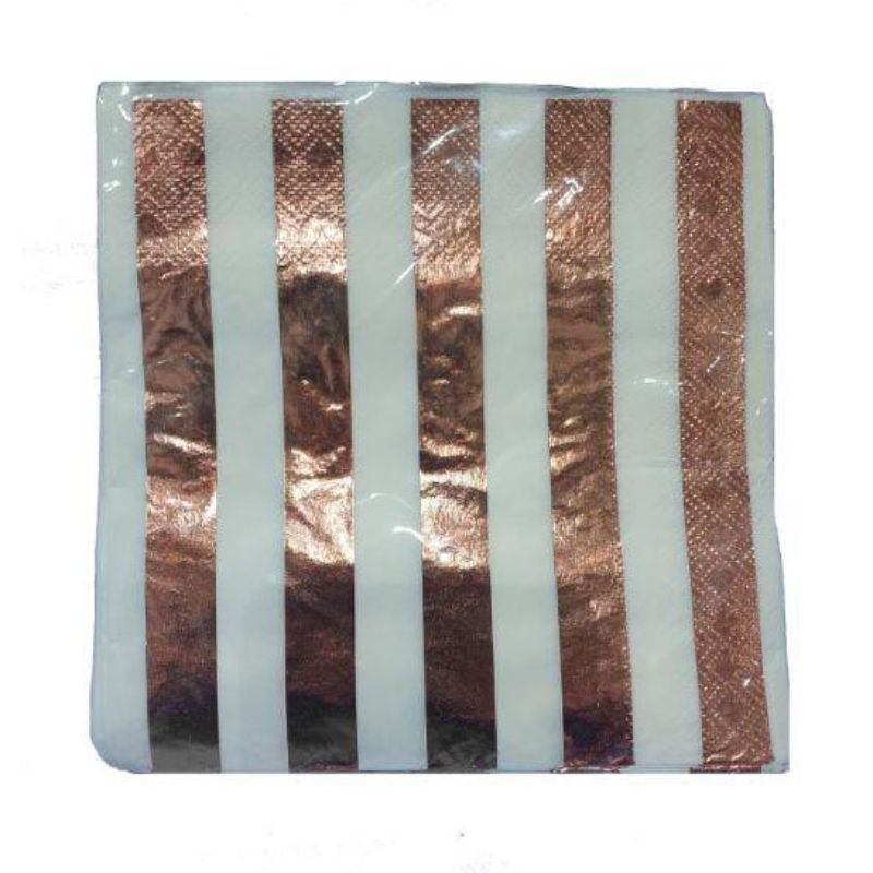 20 Pack Rose Gold Stripe Beverage Napkins - 13cm